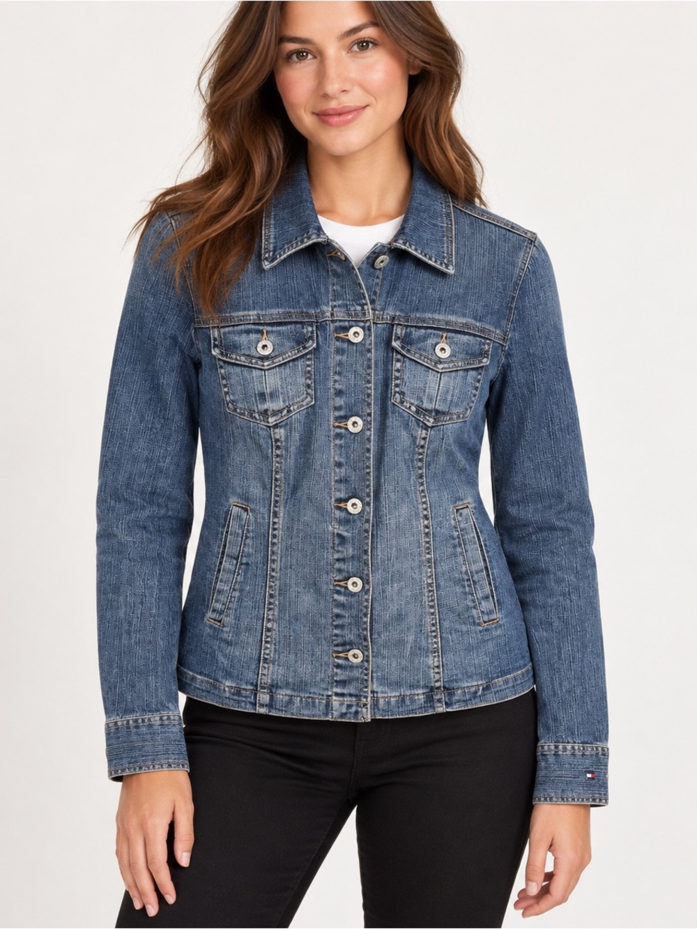 Tommy Hilfiger Women’s Medium Fitted Denim Jacket Button Front Blue Jean